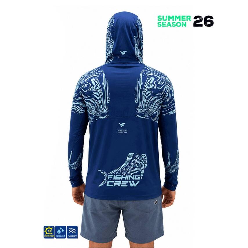 Fujin Hooded Izohips Blue Mint UV Korumalı Balıkçı Sweatshirt - 3