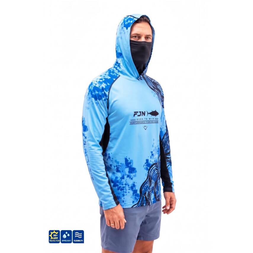 Fujin Relax Buff Hoodie Blue Black UV Korumalı Balıkçı Sweatshirt - 2