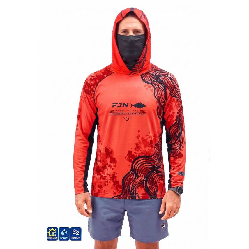 Fujin Relax Buff Hoodie Coral Black UV Korumalı Balıkçı Sweatshirt - 1