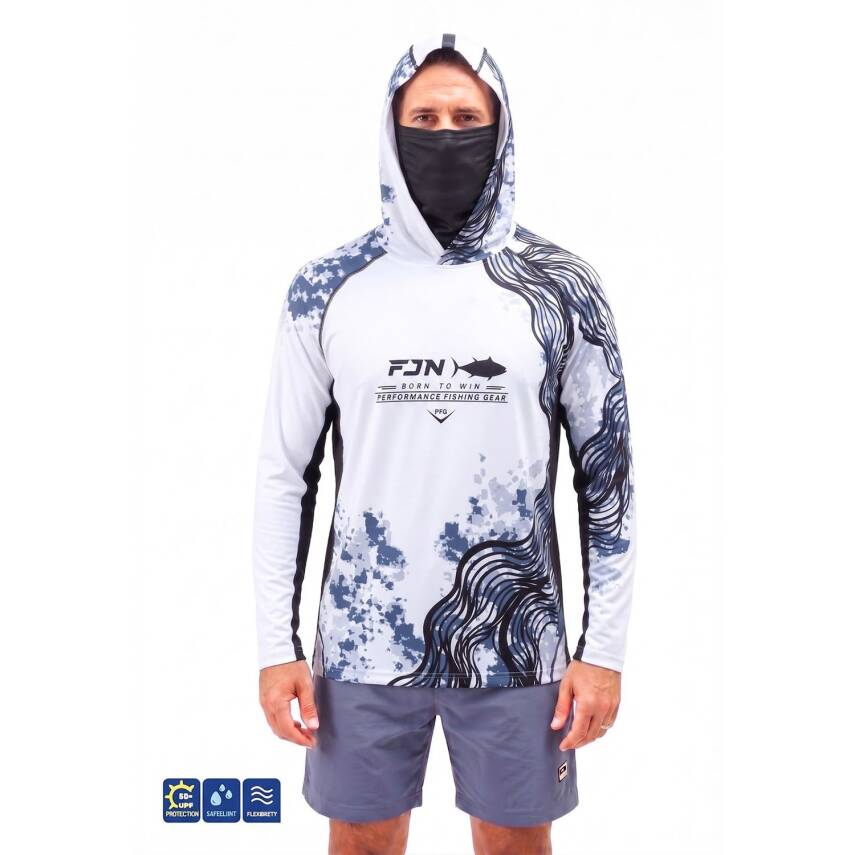 Fujin Relax Buff Hoodie White Anthracite UV Korumalı Balıkçı Sweatshirt - 1