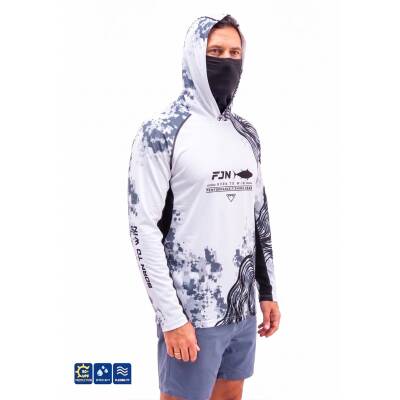 Fujin Relax Buff Hoodie White Anthracite UV Korumalı Balıkçı Sweatshirt - 2