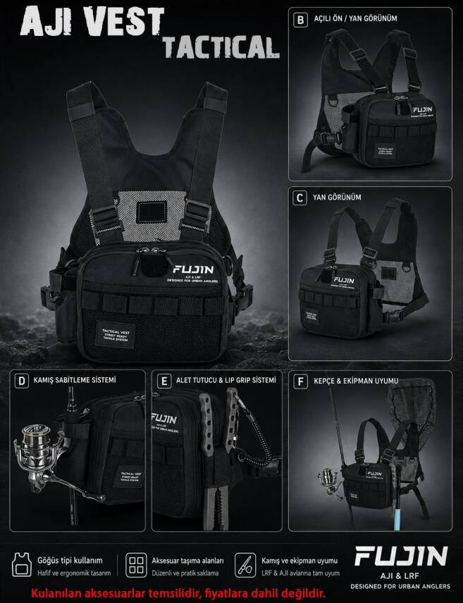 Fujin Tactical Vest Black Balıkçı Çantası - 9
