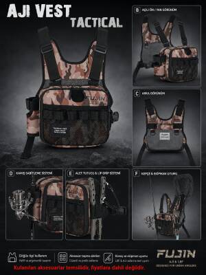 Fujin Tactical Vest Brown Camo Balıkçı Çantası - 9