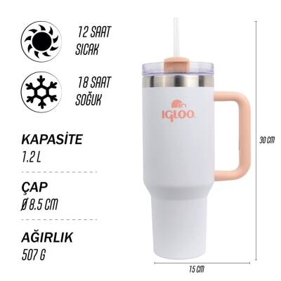 Igloo Stadler Thermo-Mug 1.2 Lt Beyaz Somon Pipetli Termos - 2