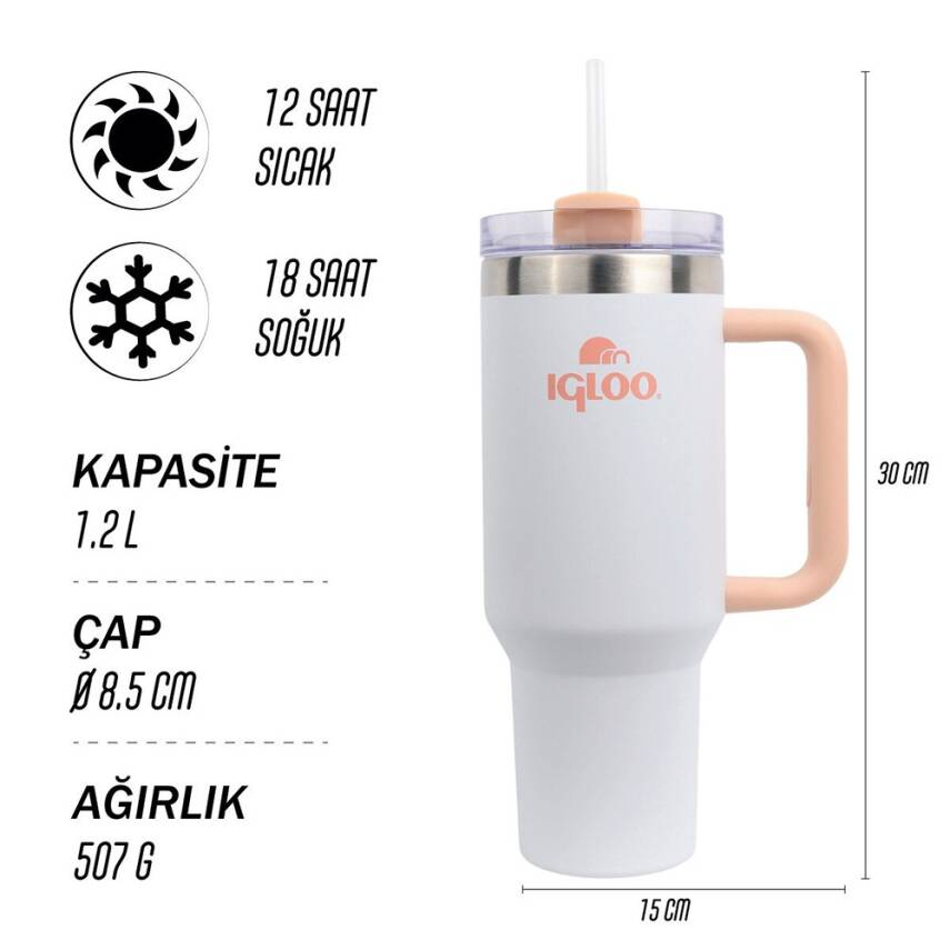 Igloo Stadler Thermo-Mug 1.2 Lt Beyaz Somon Pipetli Termos - 2