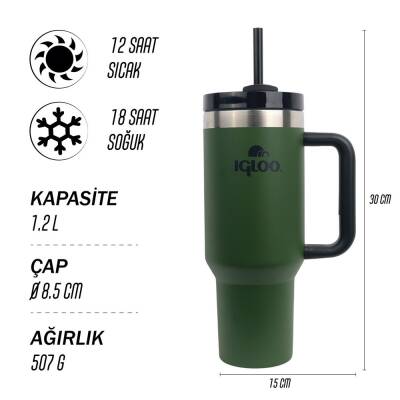Igloo Stadler Thermo-Mug 1.2 Lt Haki-Siyah Pipetli Termos - 2
