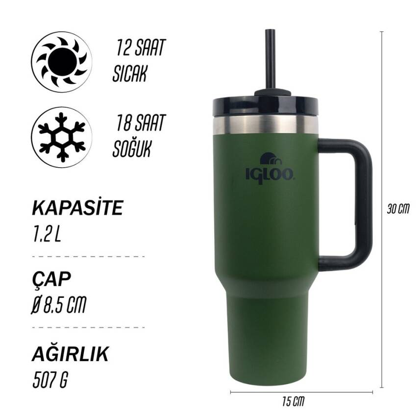 Igloo Stadler Thermo-Mug 1.2 Lt Haki-Siyah Pipetli Termos - 2