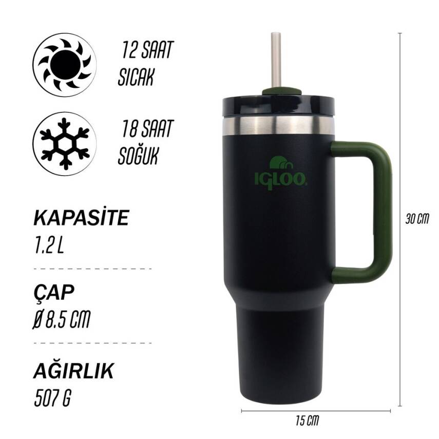 Igloo Stadler Thermo-Mug 1.2 Lt Siyah-Haki Pipetli Termos - 2