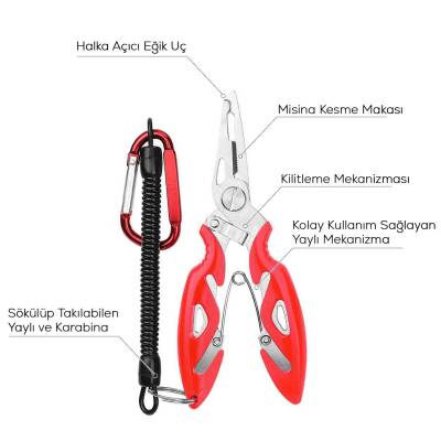 Bauer Balıkçı Pensesi Ve Yaylı Karabinalı Askı Aparatı - Kırmızı (Kitlenebilir Model) - 2