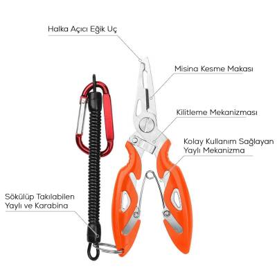 Bauer Balıkçı Pensesi Ve Yaylı Karabinalı Askı Aparatı - Turuncu (Kitlenebilir Model) - 2