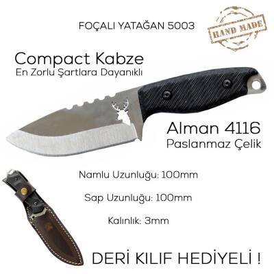 Foçalı 5003 Yatağan El Yapımı 20cm Kompakt Av Kamp Bıçağı - 3