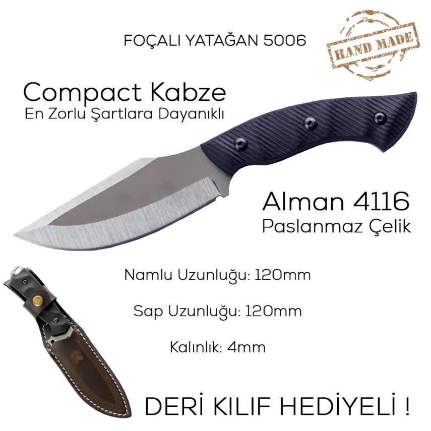 Foçalı 5006 Yatağan El Yapımı 24cm Kompakt Av Kamp Bıçağı - 3