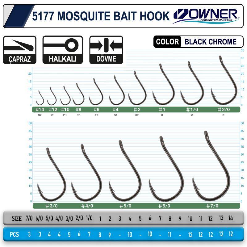 Owner 5177 Mosquito Hook Black Chrome Sinek İğne | Foçalı Av